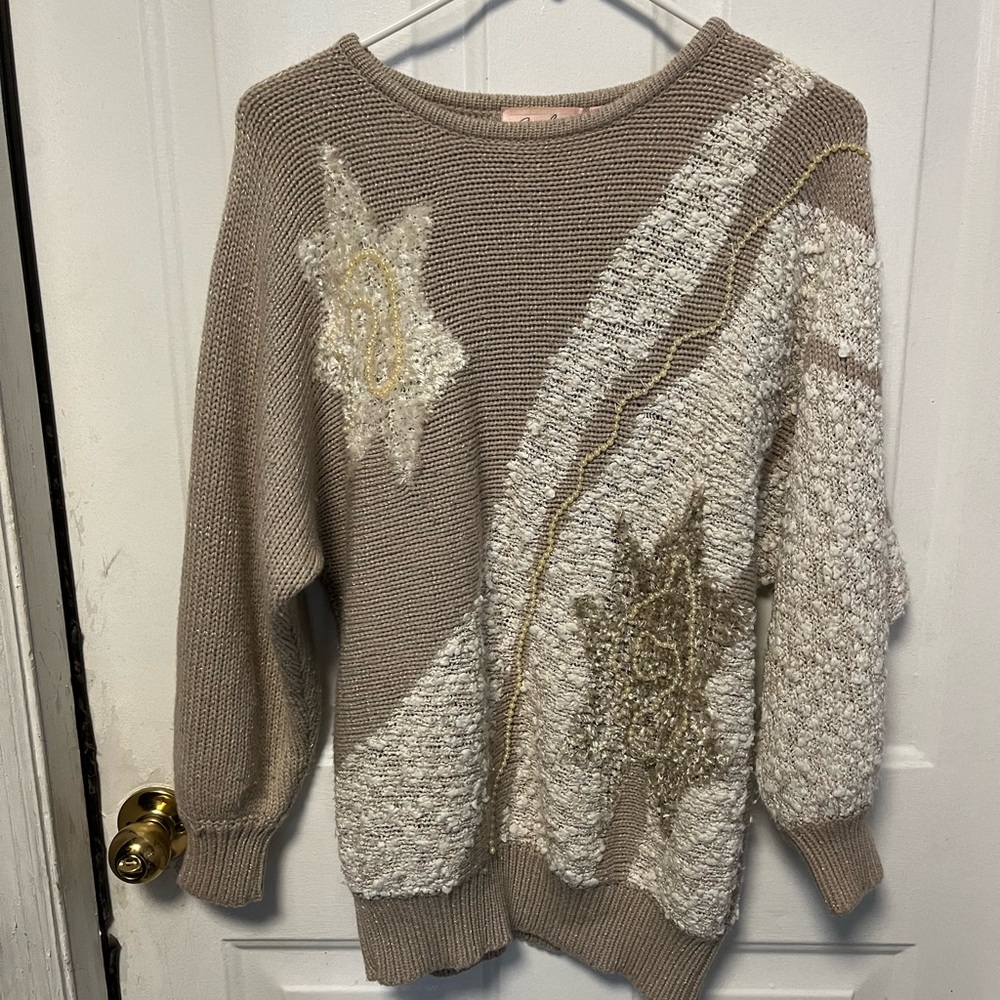 Vintage 80s Jaclyn Smith Beige and Cream Star Sweater
